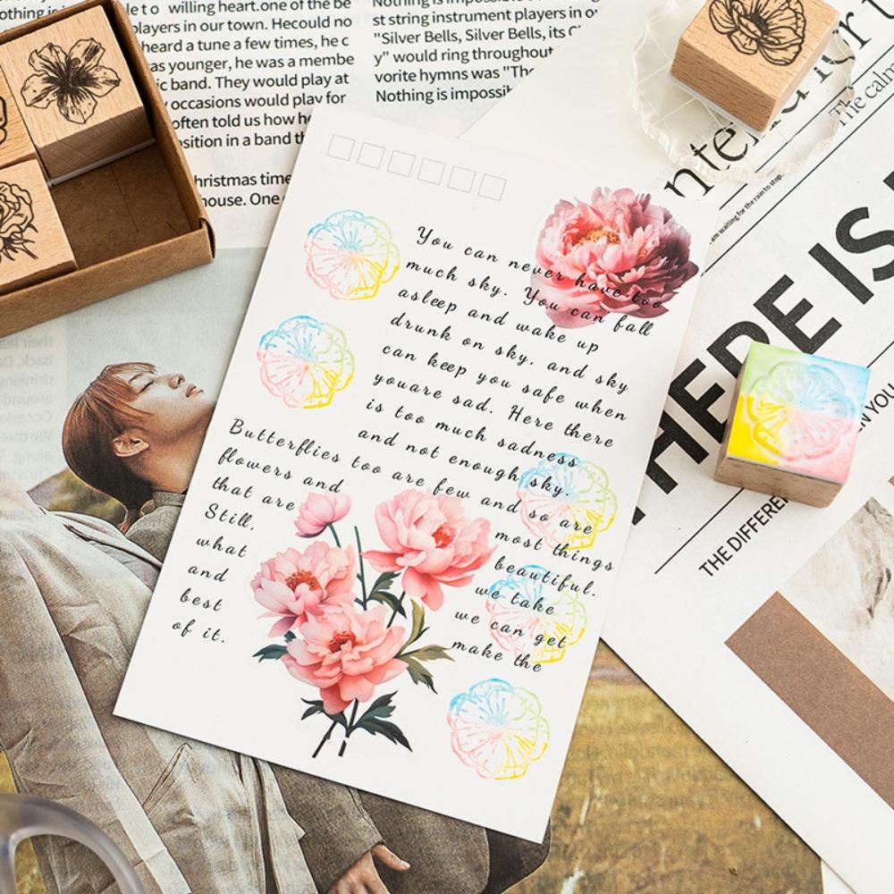 Wood Flower Seal Set Vintage Scrapbooking Seal Creative Planner Seal  Planner Decoration