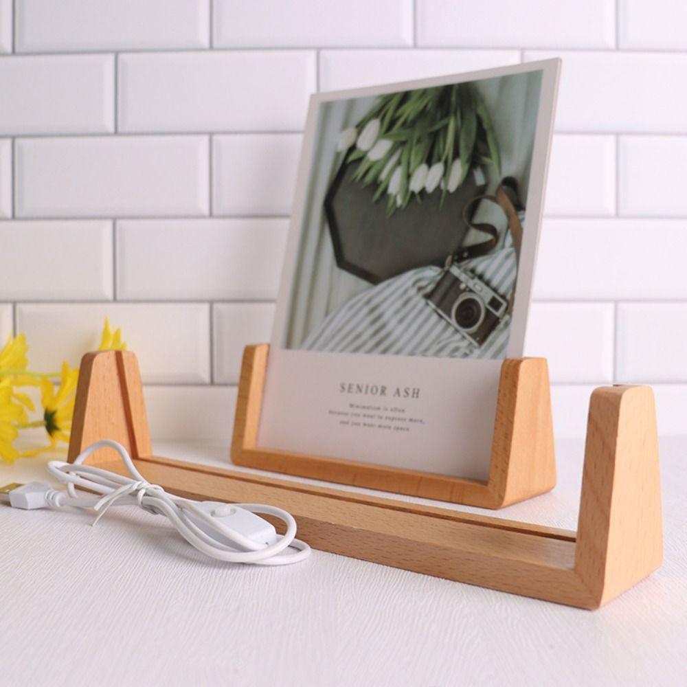 Warm Light Wooden Lighted Base Non-slip Acrylic Cards Display Racks LED Lighted Stand  Home Decor