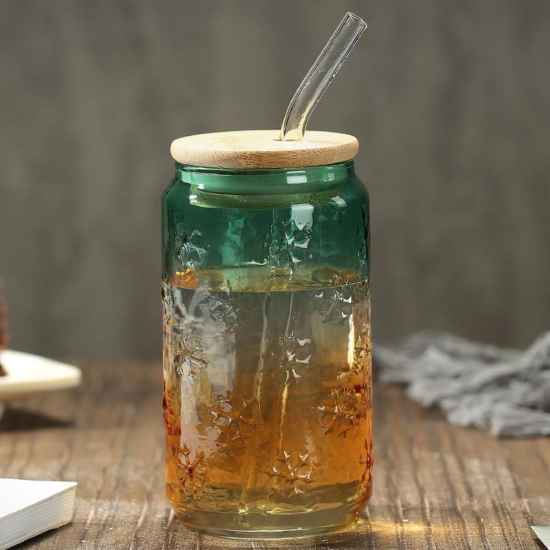 Glass straw cup Adult glass cup Coke cup Household water cup with straw Female student beverage cup Glass