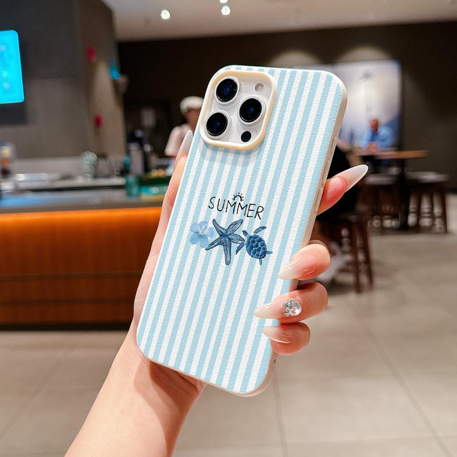 Striped Starfish Turtle Pattern Phone Case for iPhone 17 Pro Max 16 15 14 13 12 11 XS XR X 7 8 Plus Stylish TPU Soft Cover