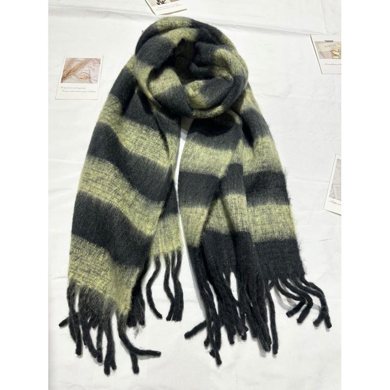 New Style Mohair Striped Colorful Scarf for Women in Winter Korean Style Thickened and Warm with Plush Scarf for Men