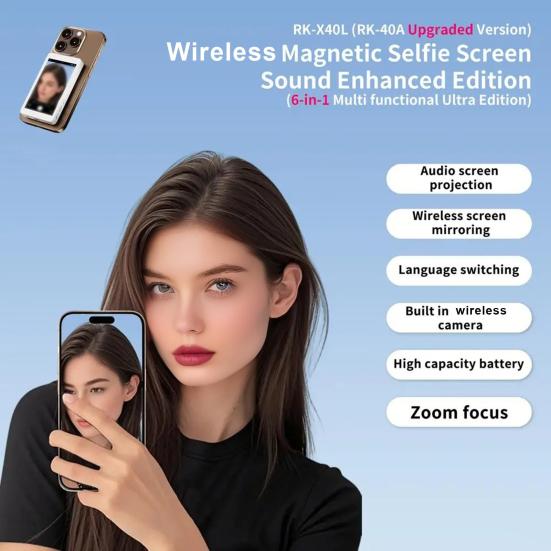 Vlog Selfie Monitor Screen Magnetic USB Rechargeable Wireless Screen Mirroring Phone Back Camera Selfie