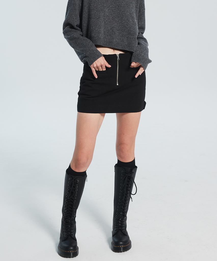 RACLEUR Front Zip Mini Skirt [Black]