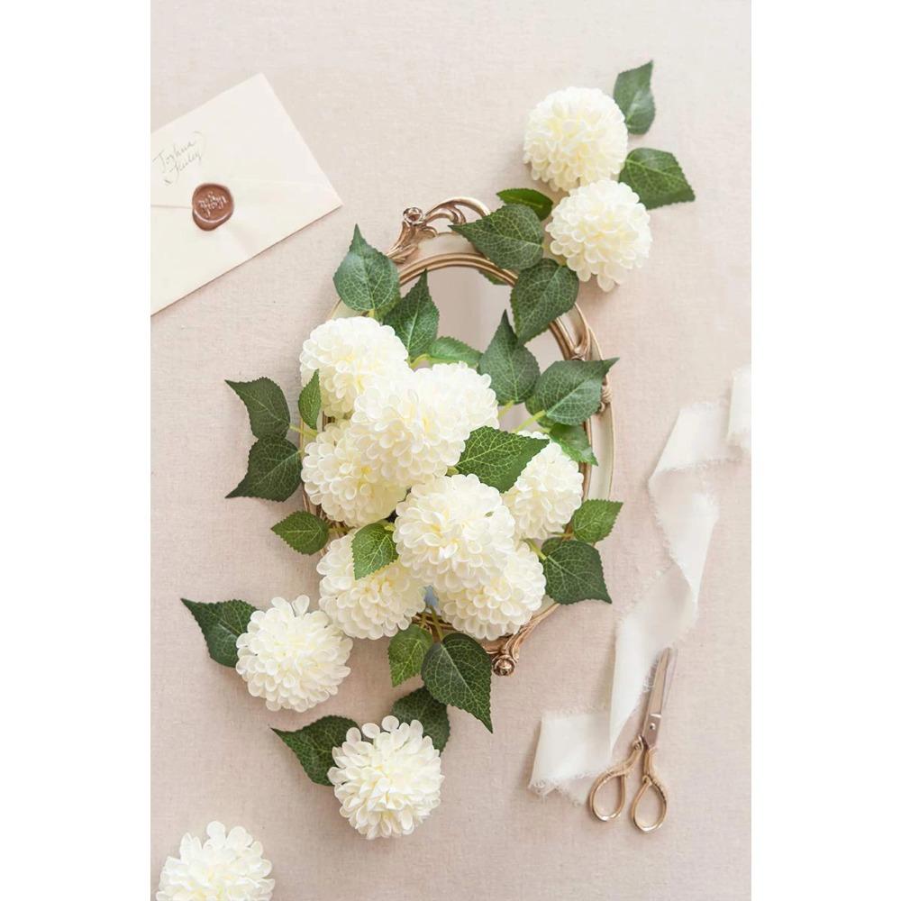 Dahlia Artificial Flowers 25 Pcs White Flowers, Fake Flowers w/Stem for DIY Wedding Decor Centerpieces Arrangements Bouquets