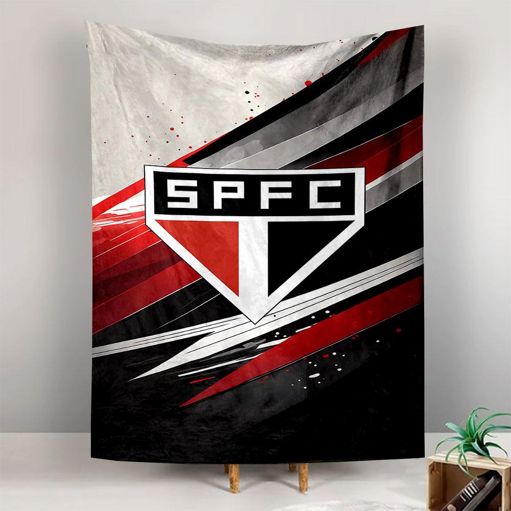 Sao Paulo Football Club Crest Wall Tapestry SPFC Red Black White Geometric Emblem Decor for Fan Bedroom Man Cave Gift