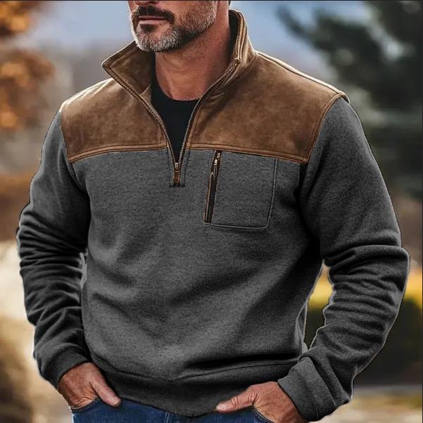 In-Stock 2025 Men's European Casual Fleece Jacket - Autumn/Winter Zip-Up Pullover in Contrasting Colors
