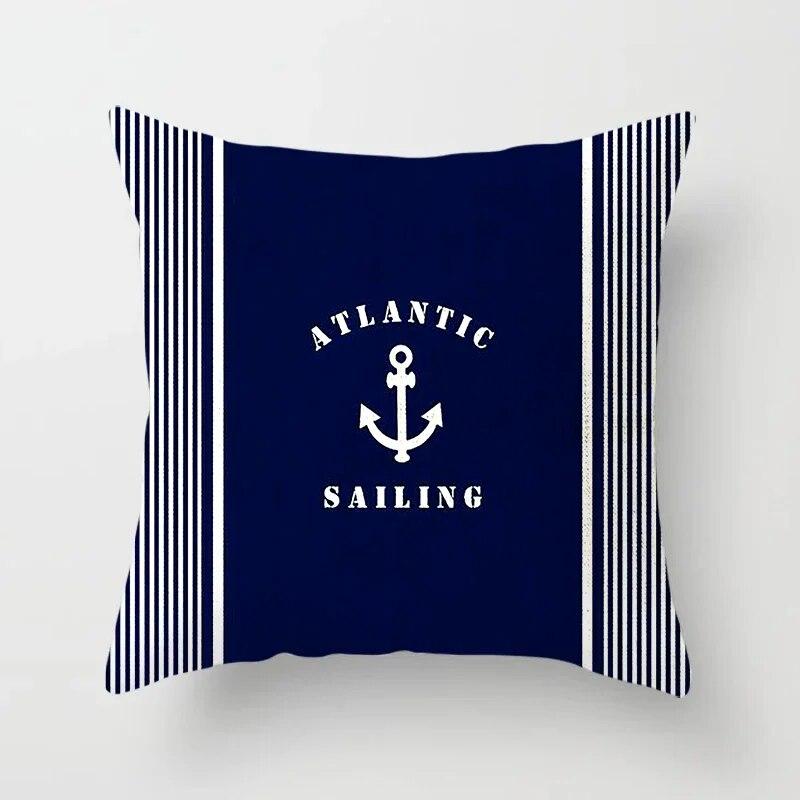 Home Decor Compass Anchor Pillow Cover Blue Mediterranean Cushion Gift Sofa Office Accessory Ornament 45x45cm