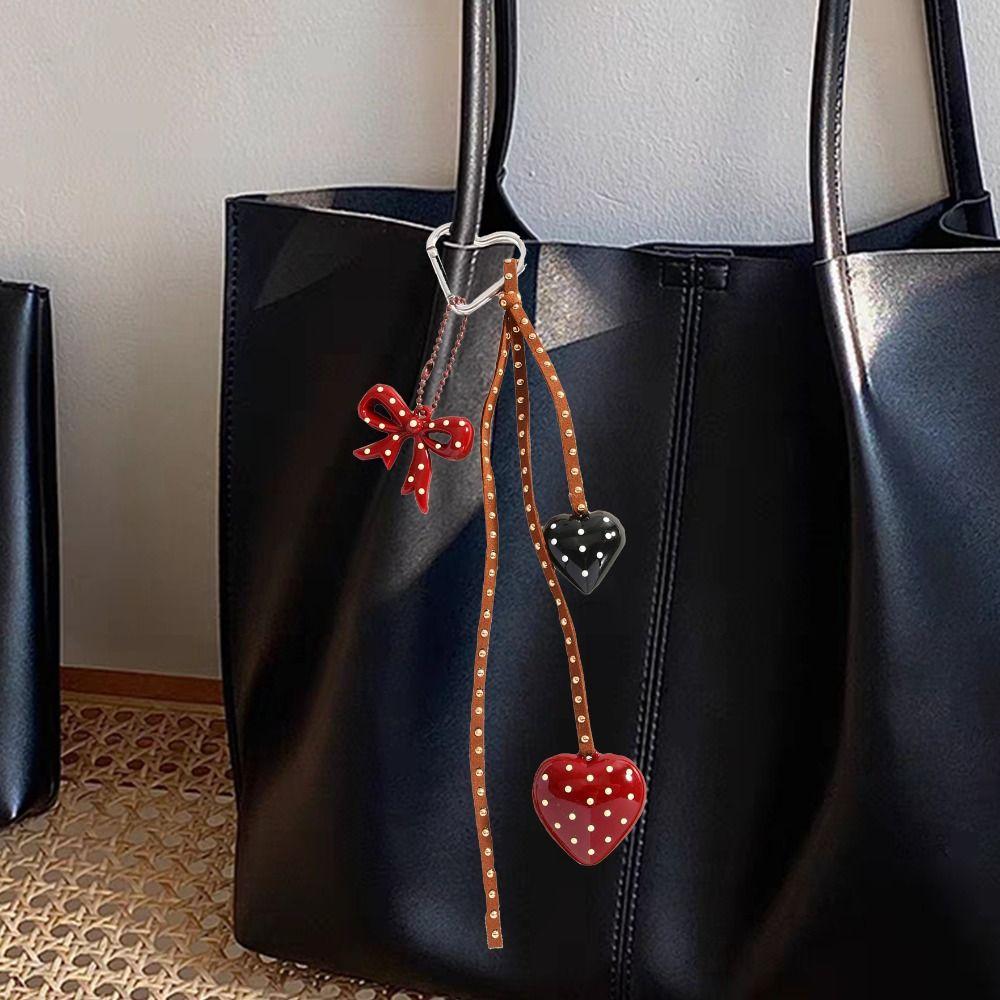 Anti-Lost Handmade Bow Keychain Hanging Braid Rope Key Chain Heart Phone Charm  Jewelry Accessories