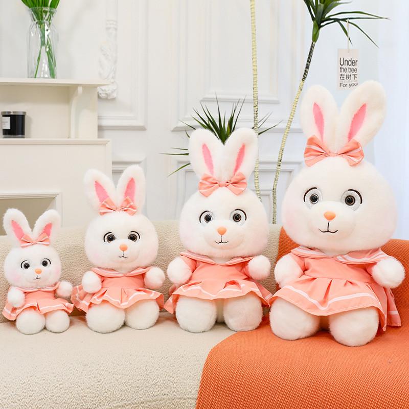 Plush Rabbit Toy With Dress And Bow Decoration For Girls Gift And Comfort
