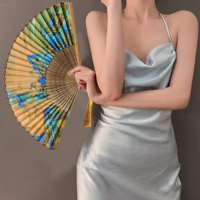 Folding Fan Lightweight Portable Handheld Fan Fine Workmanship Bamboo Fan with Tassel for Daily Use Perform