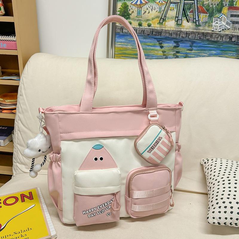 Portable Contrasting Color Retro Tote Bag, Student Class Tutoring Commuter Bag, Large Capacity Niche One-shoulder Messenger Bag