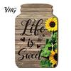 Rustic Sunflower Wall Art Mason Jar Shape Decoration, Wooden with Print, Decor Retro Hanging for Farmhouse Kitchen Living Room Bathroom Country Style