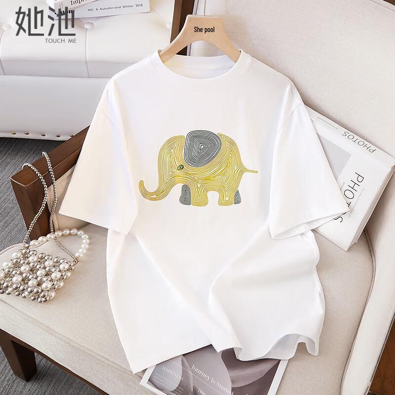 Ta Chi Women's Loose Fit Color-Block Cartoon T-Shirt