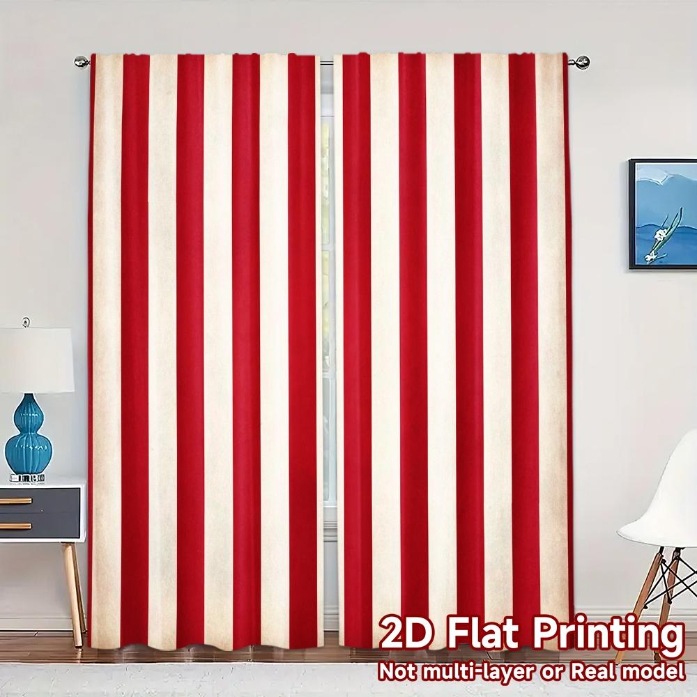 

Шторы для плоской печати без карниза, рисунок в красно-белую полоску, популярные, универсальные, набор из 2 шт., полиэстер, моющиеся W100*H70(CM)-Rod Pocket&1PCS