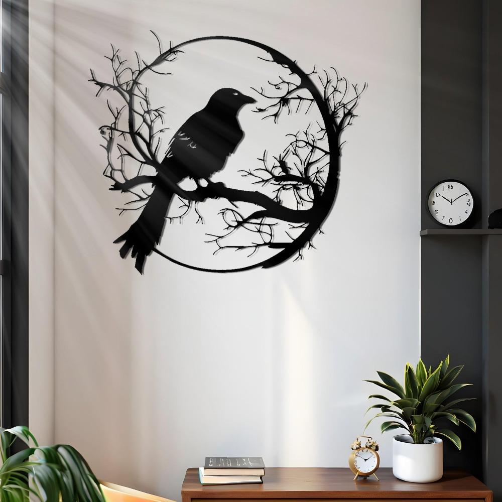 

Птица на ветке Металлическое настенное искусство Лазерная резка Черное железо Защита от ржавчины Домашний декор Подарок 12in