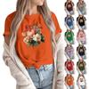 Women's Fashion Casual Printed Round Neck Short Sleeved Pullover T-Shirt Top