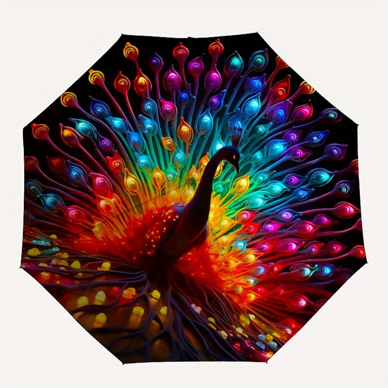 1pc Colorful Feathers Peacock Automatic, Cute Cartoon Pattern, Portable Outdoor Umbrella, Perfect, Holiday Gift for fans.C082