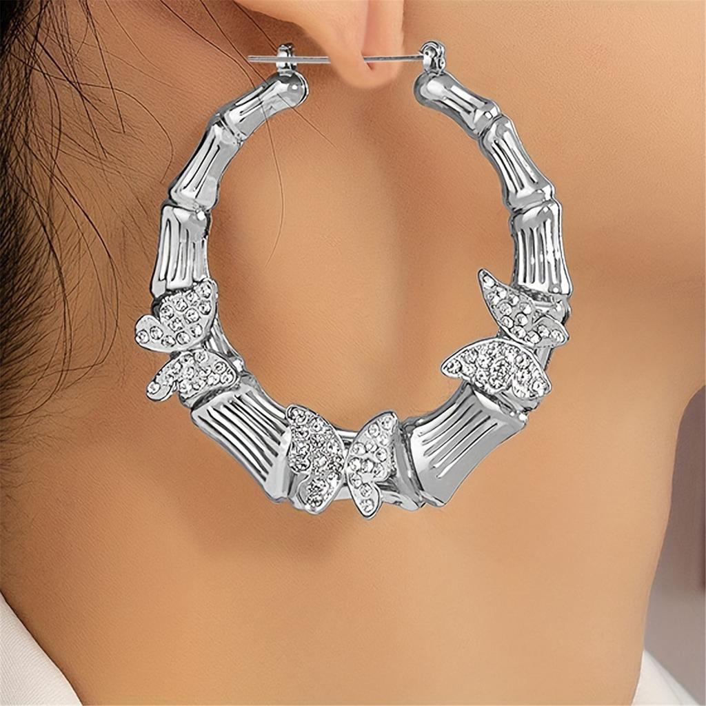 Exaggerated Circle Dangle Earrings Butterfly Circle Earrings Pendant Earrings Fashion Statement Earrings for Woman