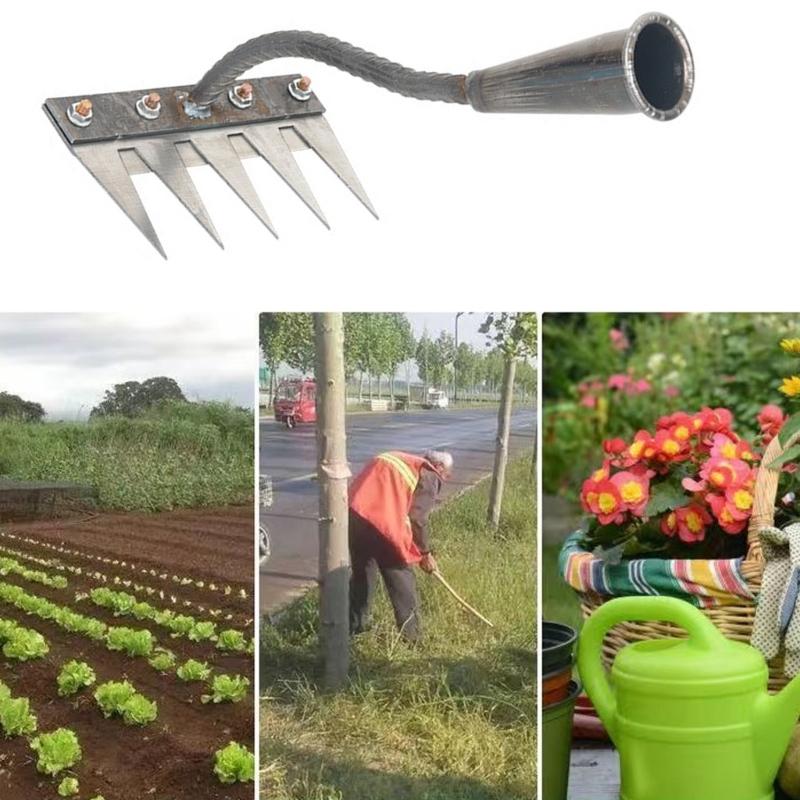 Durable 5 Tines Weeding Rakes Ergonomic Handle Rakes for Home Gardeners and Small Farm Owners, Easy to Store and Carry