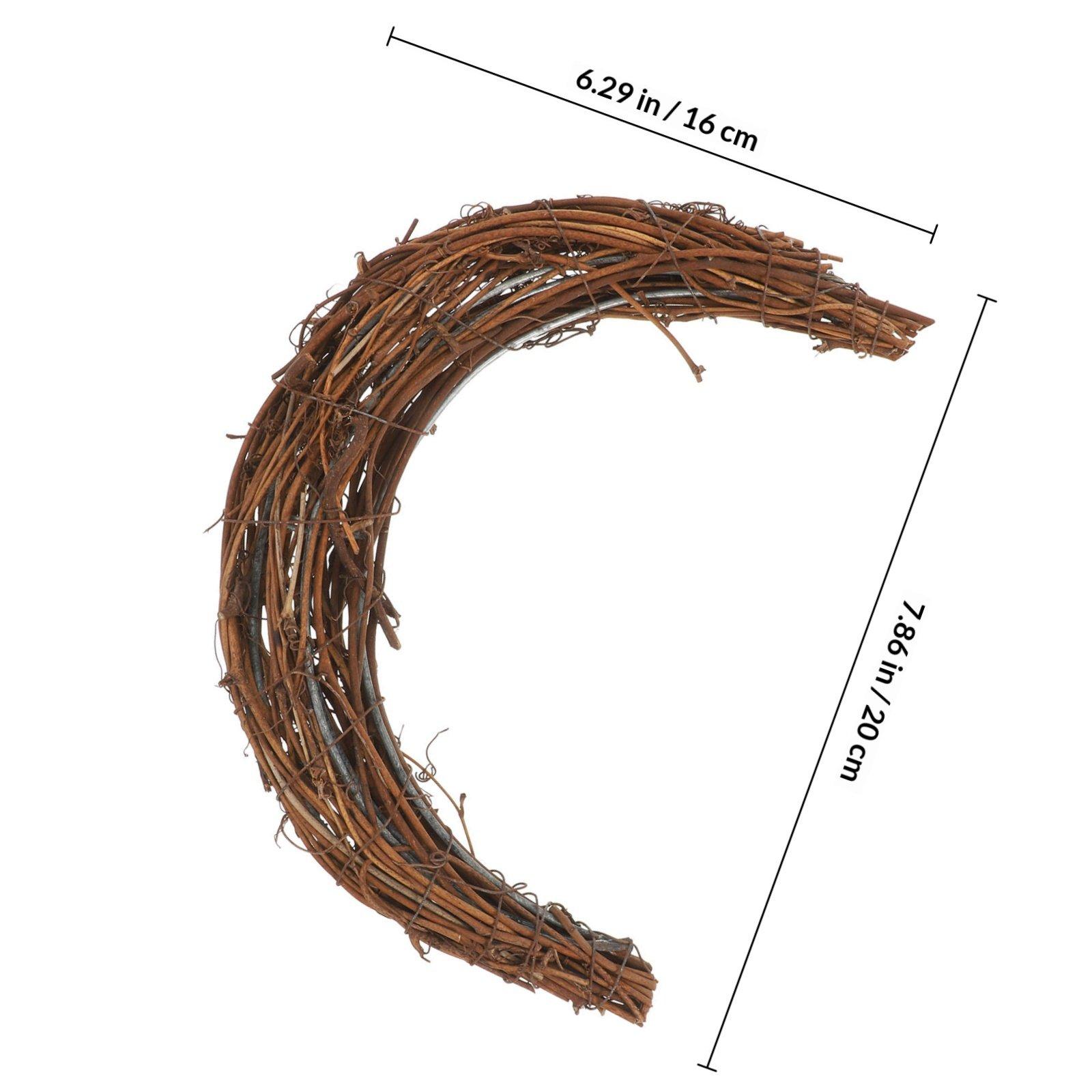 

2Pcs Moon Shaped DIY Rattan Wreath Ring Vine Branch Frame Longlasting Natural Craft Circle for Rustic Home Holiday Party светло-коричневого