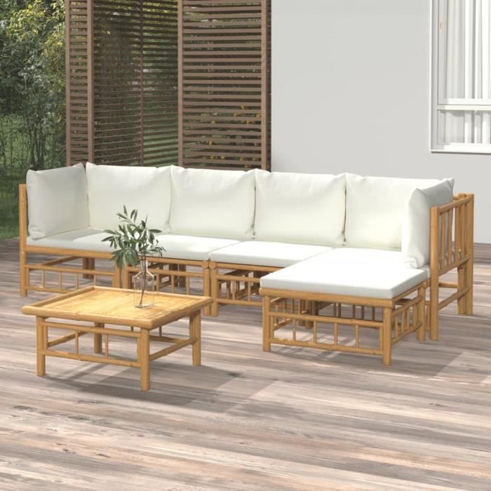 VidaXL Salon de jardin 6 pcs avec coussins blanc crème bambou 3155180