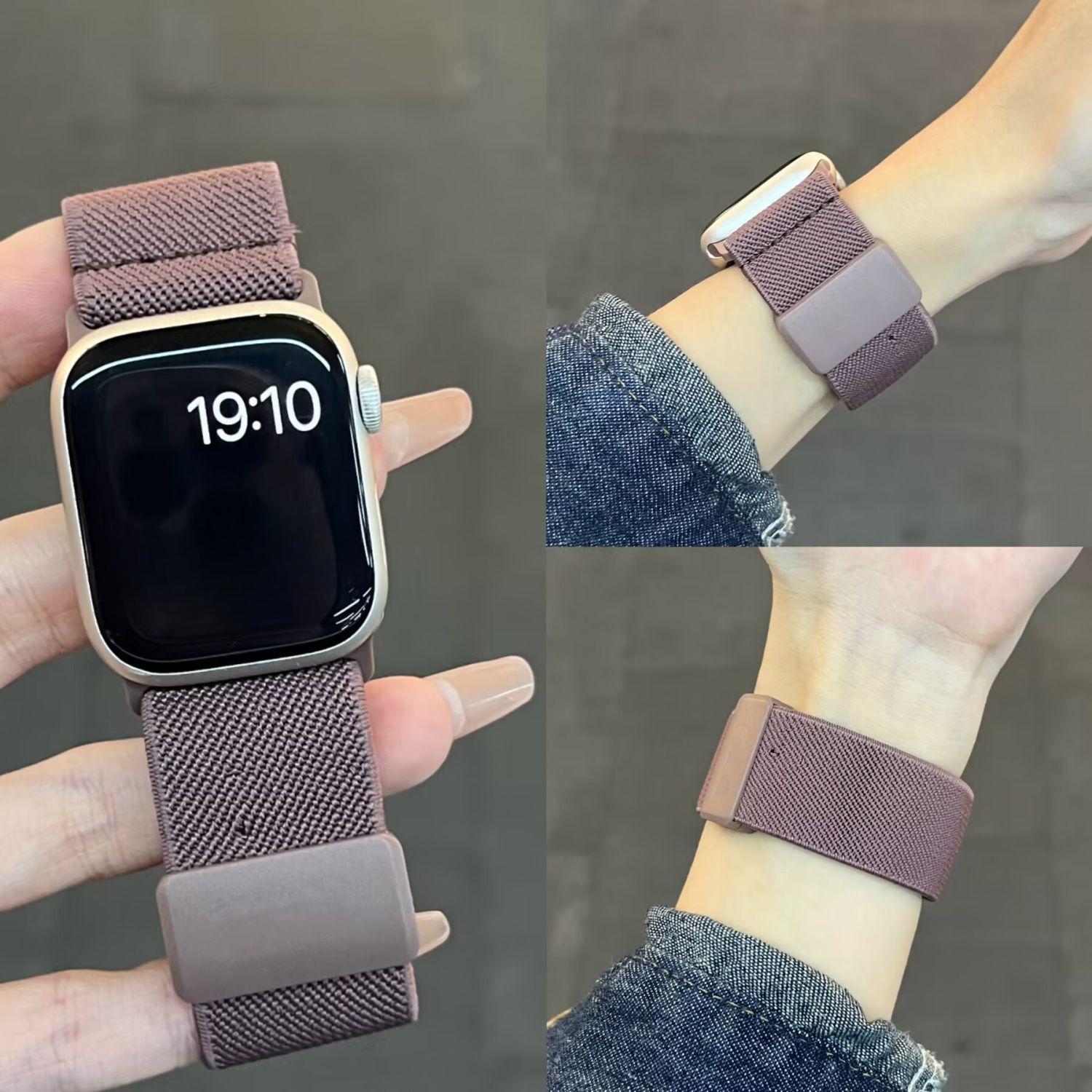 

Плетеный ремешок для часов Apple Watch - мягкий нейлоновый симпатичный ремешок для часов с магнитной застежкой для iWatch S10/Ultra/9/8/7/6/5/4/3/2/1/SE 49 мм 46 мм 45 мм 44 мм 42 мм 49mm（Ultra/2) фиолетовый