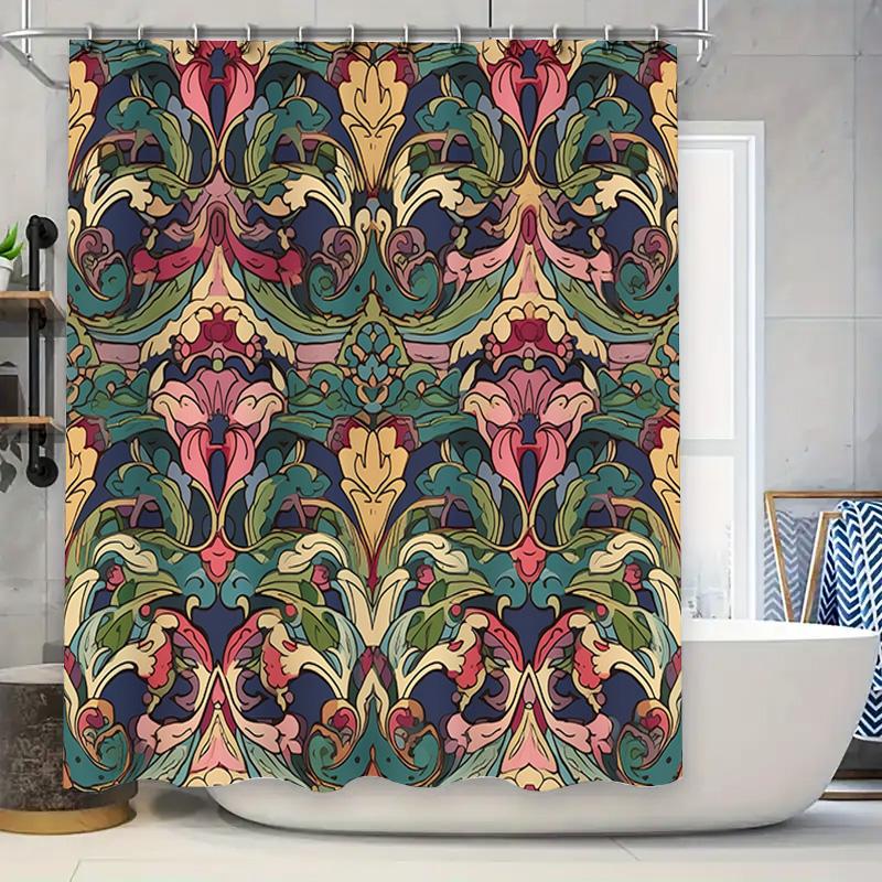 

Charming Floral Pattern Shower Curtain Vintage Decor For Bathroom Soft Fabric With Hook Rings Set W60H190(CM)-1 Pcs