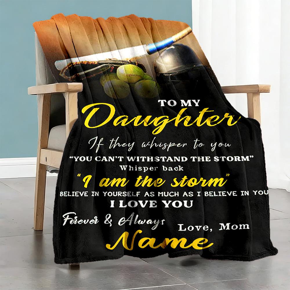 Baseball Theme Daughter Customize Text Blanket Cozy Personalized Blanket Durable Comfort Suitable for Seaside Livingroom Nap Office Chair
