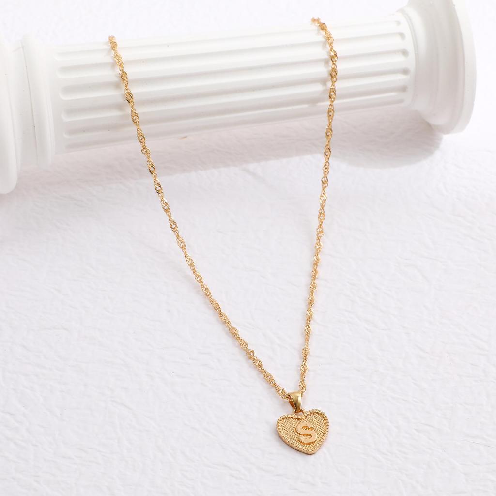 Handmade Love Letter Pendant Necklace - Heart & Water Wave Chain Design