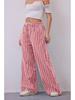 2024 Women's European & American Casual Striped Low Waist Wide Leg Drawstring Multi-Pocket Pants