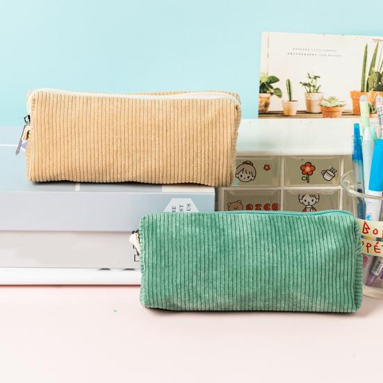 Corduroy Pencil Case Soft Small Pencil Pouch Organizer with Zipper Multifunctional Travel Makeup Coin Bag for Girls