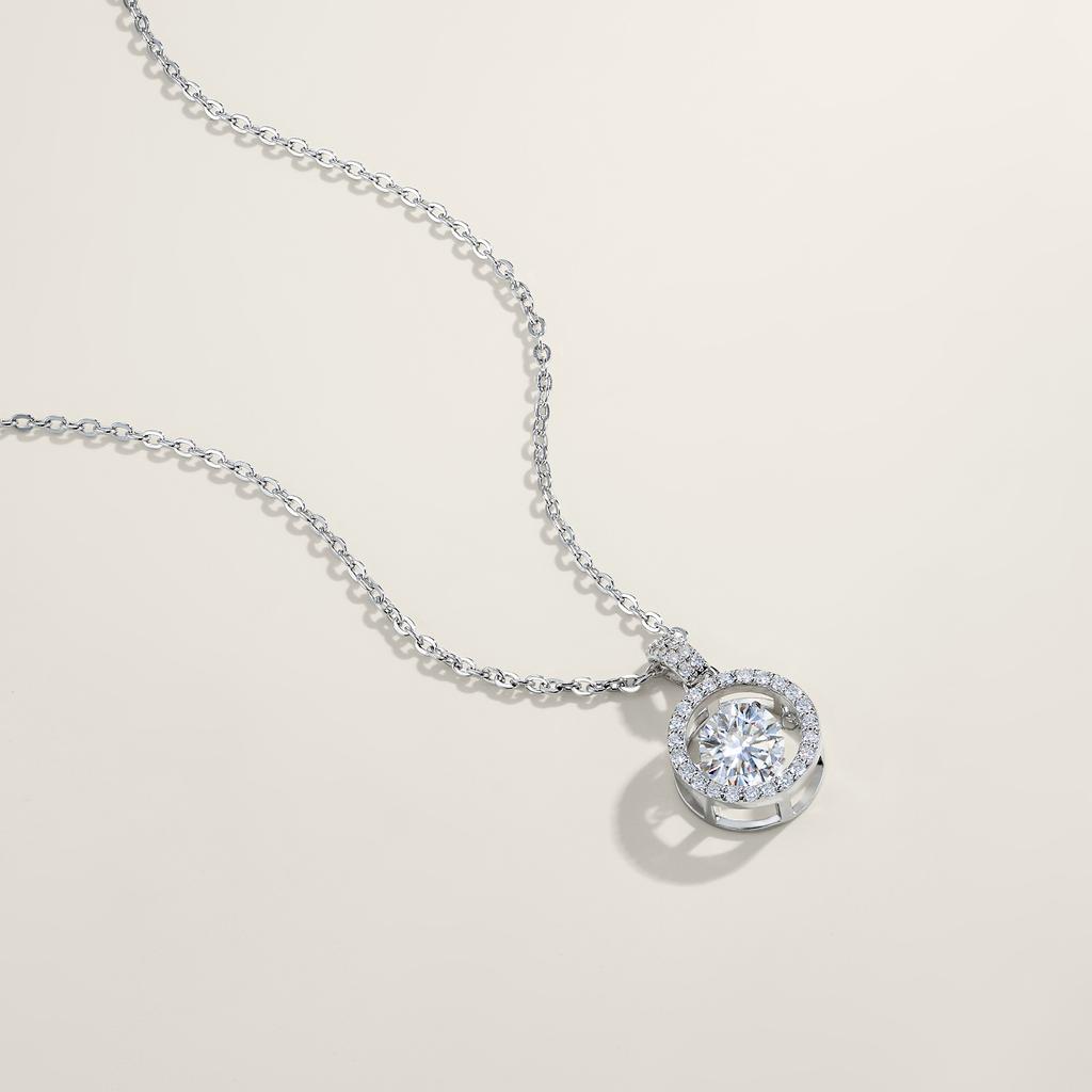 Elegant Double Halo Round Moissanite Circle Pendant Necklace S925 Silver VVS Round Brilliant GRA Certified Delicate Necklace
