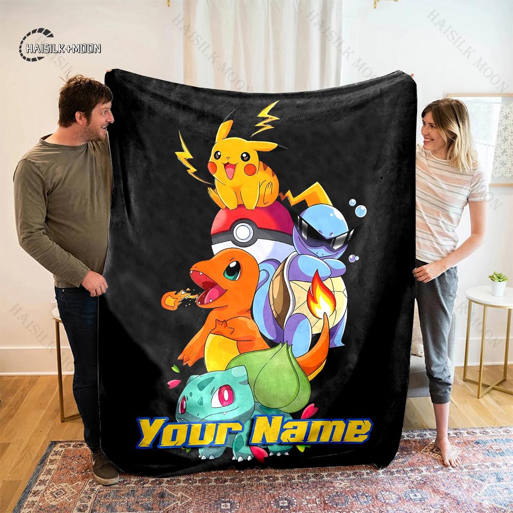Free Shipping P-Pikachu C-charizard Print Blanket, for Bedroom Living Room Bed Sofa Office Nap Travel Camping Holiday Great Gift