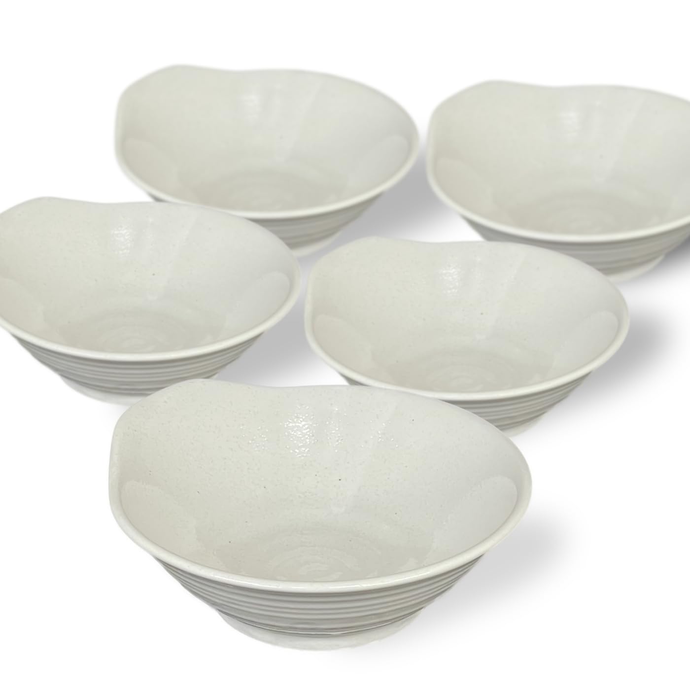 

Yamaki Pottery Mino Ware Tonburi Bowl Set (5 bowls), 13.5cm x 12.5cm x 5cm, Microwave and Dishwasher Safe, Made in Japan (White/Sand White)