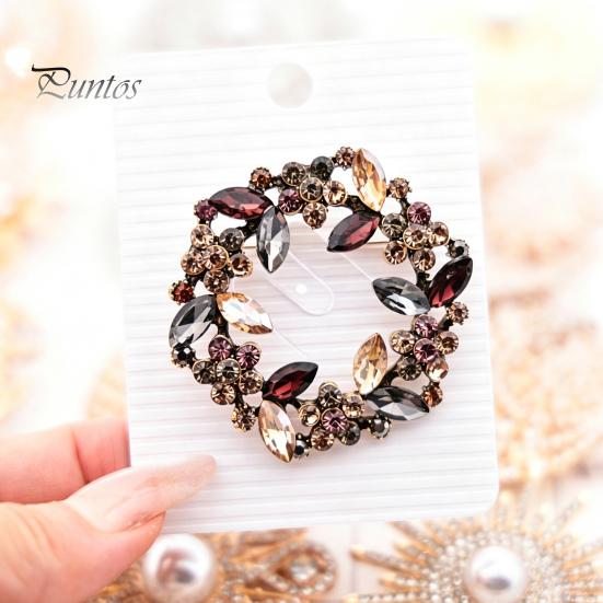 Daily Wear Brooch Vintage Flower Pin, Floral Wreath Lapel Pin with Colorful Jewelry Rhinestones, Accessory for Clothing Dress Coat Bags Scarves Shirts