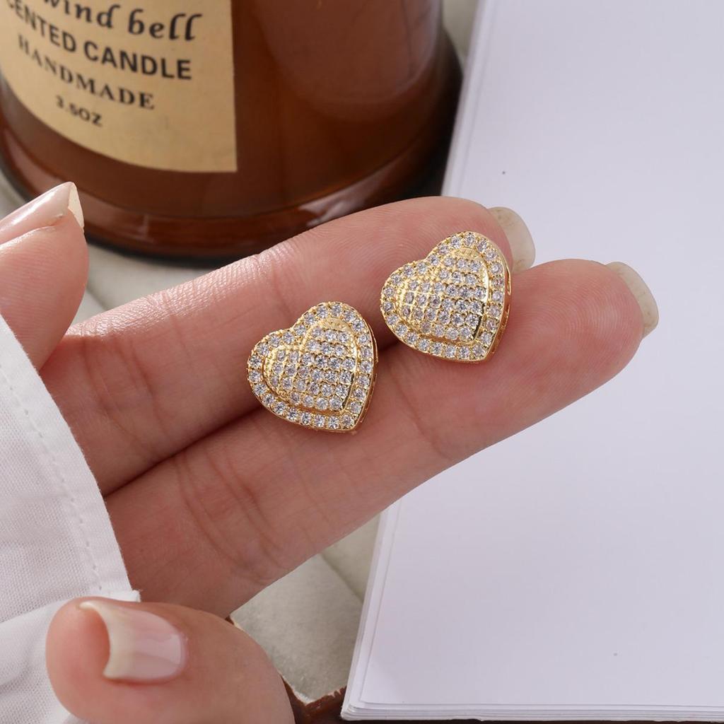 European & American Cross-border Fashion: Zirconia Heart Stud Earrings for Women - Perfect Wedding Anniversary Gift