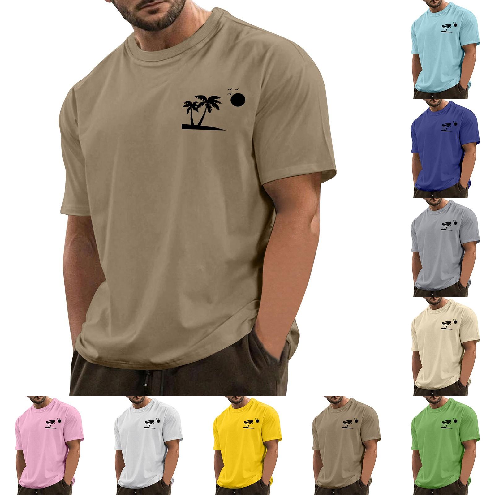 

Men s Fashionable Casual Hawaiian Print Round Neck Short-Sleeved T-Shirt Top XL бежевий