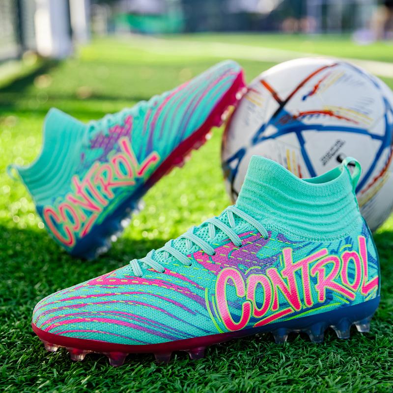 Unisex Fußballschuhe High-Tops Schnürung Rutschfeste Stollen Outdoor Sport Athletische Fußballschuhe für Professionelles Training Sneaker