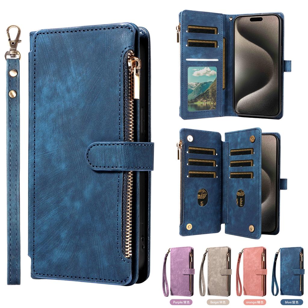 Suitable for iPhone 16 Wallet-style Phone Case, Retro Zipper Apple 17 Pro Max Back Cover Leather Case, Samsung S25