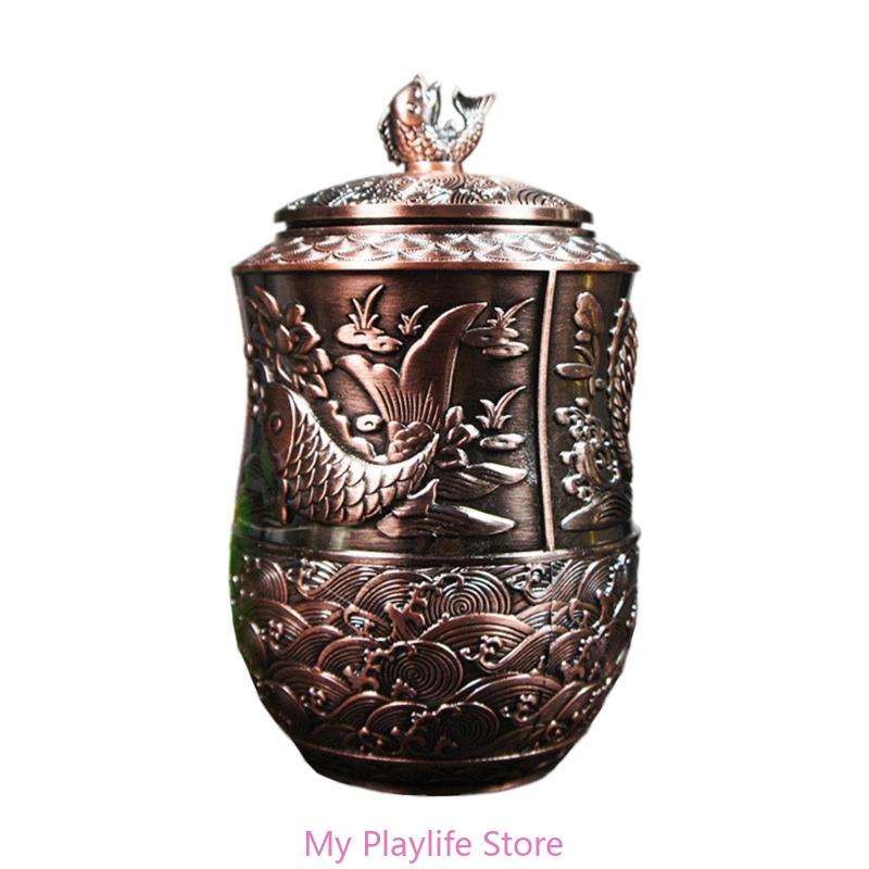 

Металлическая банка для чая с крышкой, контейнер для хранения чая с тисненым узором рыбы, органайзеры для хранения китайского кофе