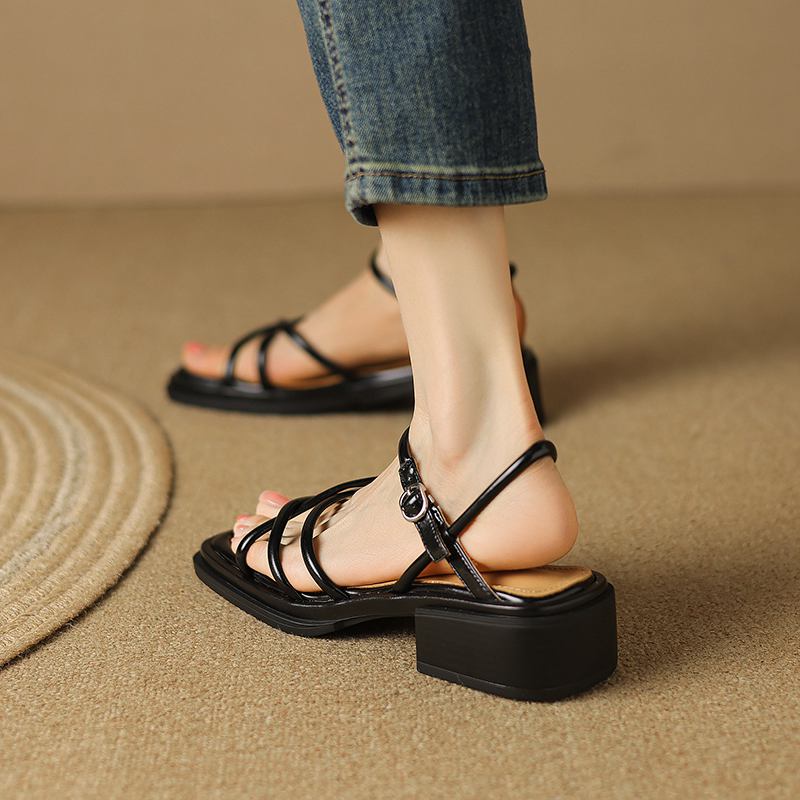 Krazing Pot Летняя обувь-гладиатор из микрофибры с открытым носком на толстом каблуке — фото 16