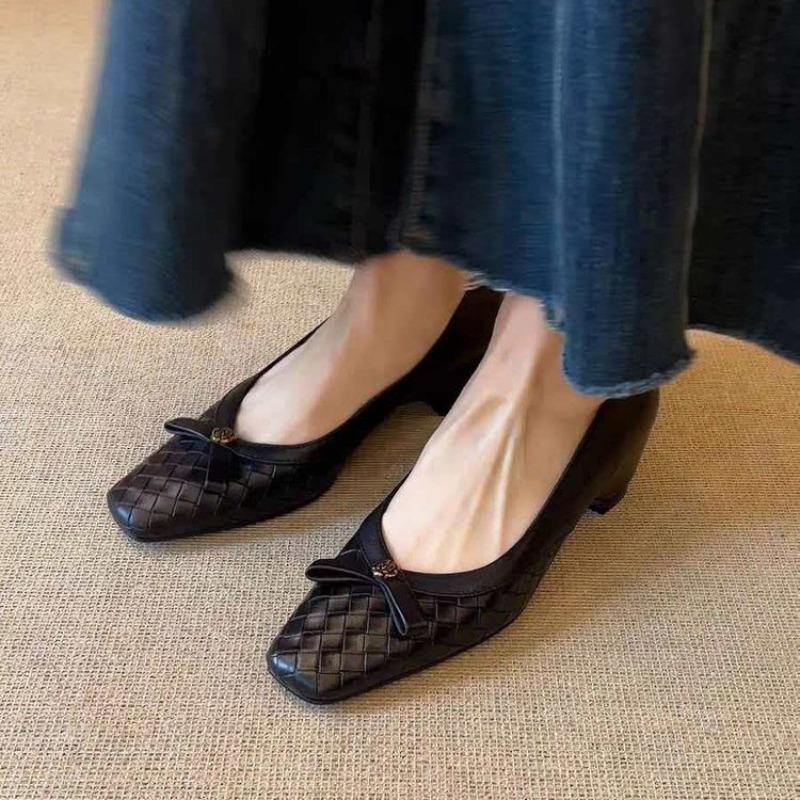 Scarpe da Donna Comode a Tacco Basso, Slip-On con Nodo Piatto, Intrecciate, Versatili, Punta Quadrata, Tacco Chunky, Scarpe da Pendolari Primavera Autunno