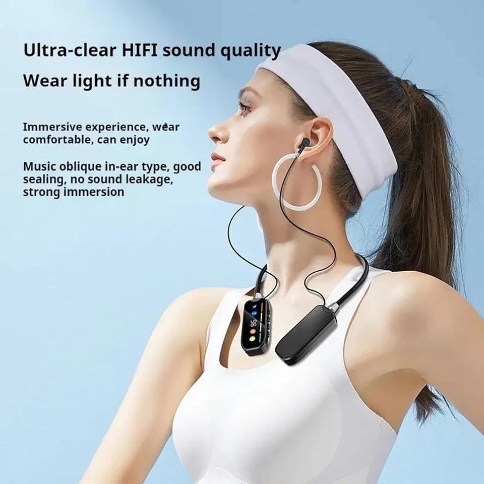 Bluetooth 5.4 Kopfhörer mit HD-Bildschirm Drahtlose Headsets Nackenband HiFi Stereo-Kopfhörer Geräuschreduzierung Ohrhörer für Live