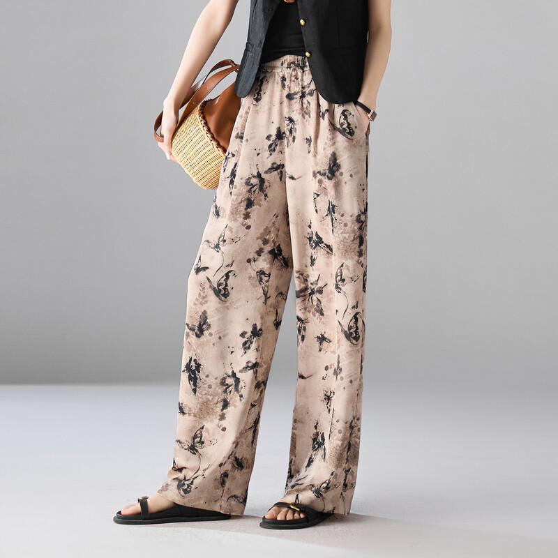 SOFSIL Women s Vintage Print Wide-Leg Casual Pants XXL