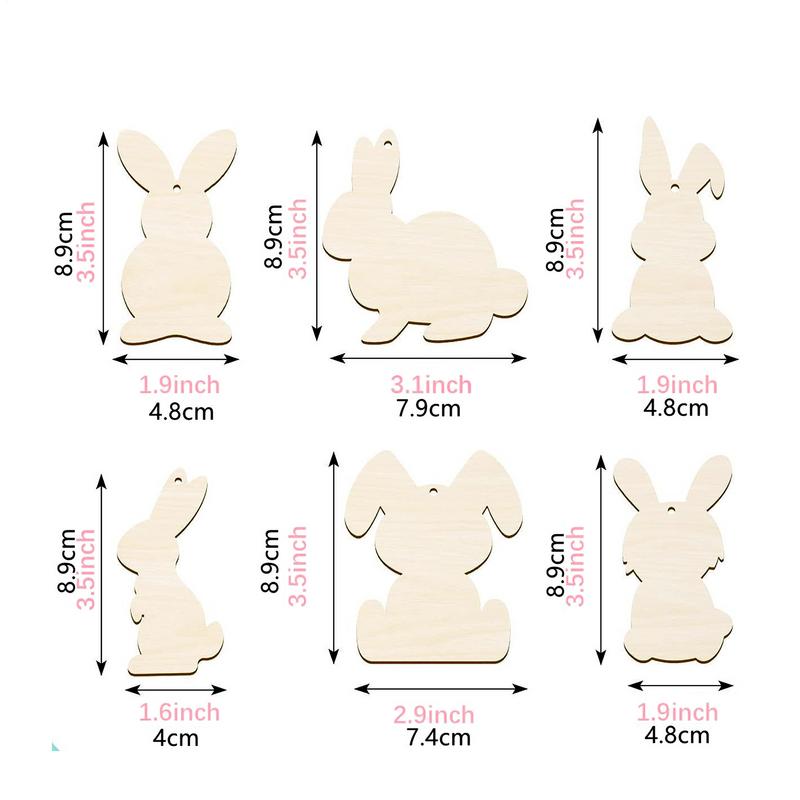 36 Stück Osterholz Unfertige Leere Hasen-Ausschnitte 89mm Hase Unfertige Hasenförmige Hängende Ornamente DIY Bastelarbeiten