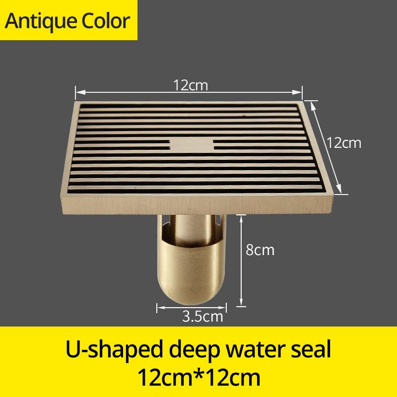 Shower Drains 12*12cm Square Bath Drains Strainer Hair Antique Brass Art Carved Bathroom Floor Drain Waste Grate Drain 811529F