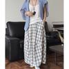 Johnature Summer Japanese Casual Plaid Skirt Three-dimensional Silhouette Fluffy Long Skirts Women