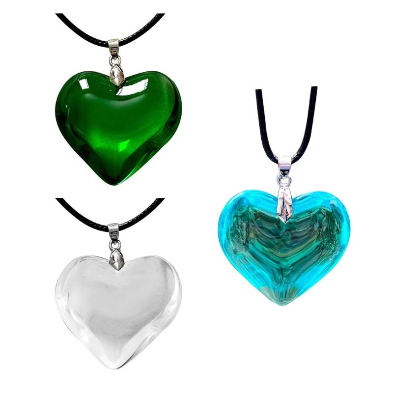 Koreanische Mode Lederseil Halskette Damen Verstellbar Elegant Glas Liebesherz Anhänger Choker Schmuck Weihnachtsgeschenk