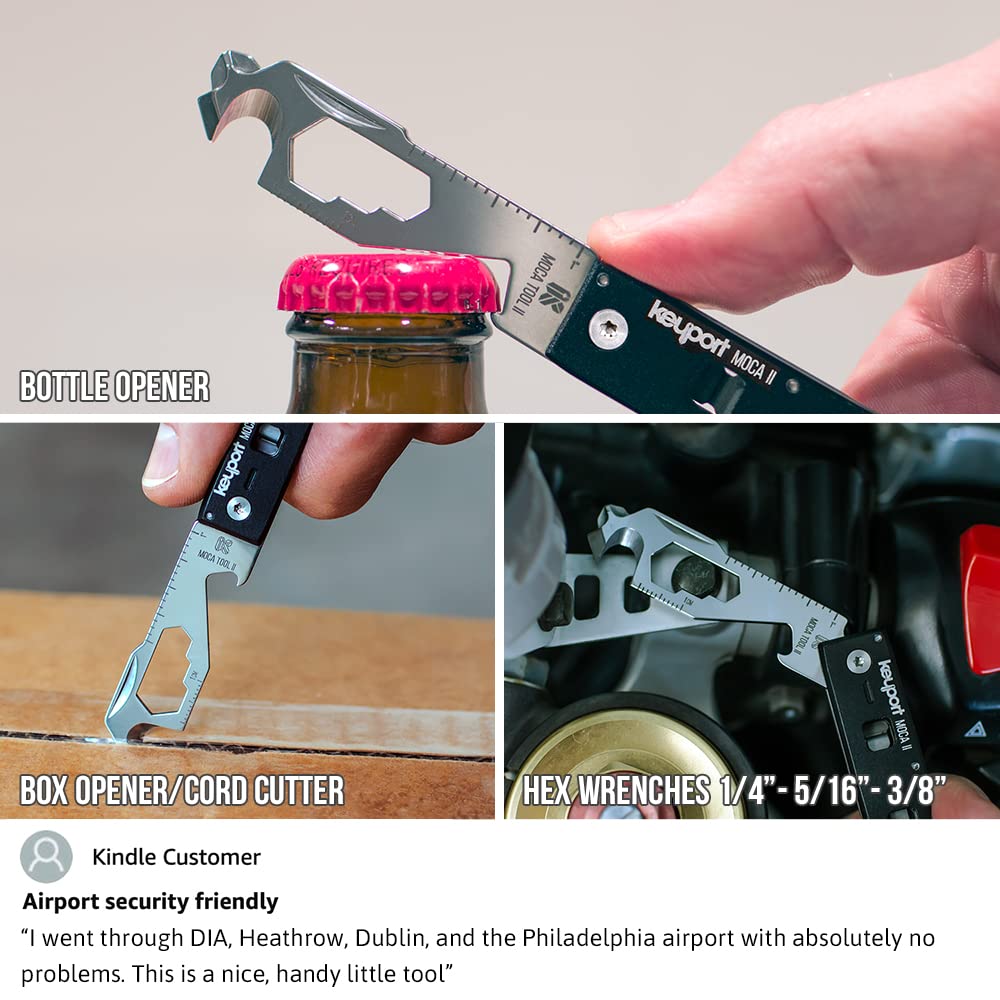 Compact 11-in-1 Keychain Multi-Tool with Pocket Clip & Parallax - Bottle Opener, Box Opener, Cord Cutter, Mini Screwdriver, etc. - Travel-Friendly Mod