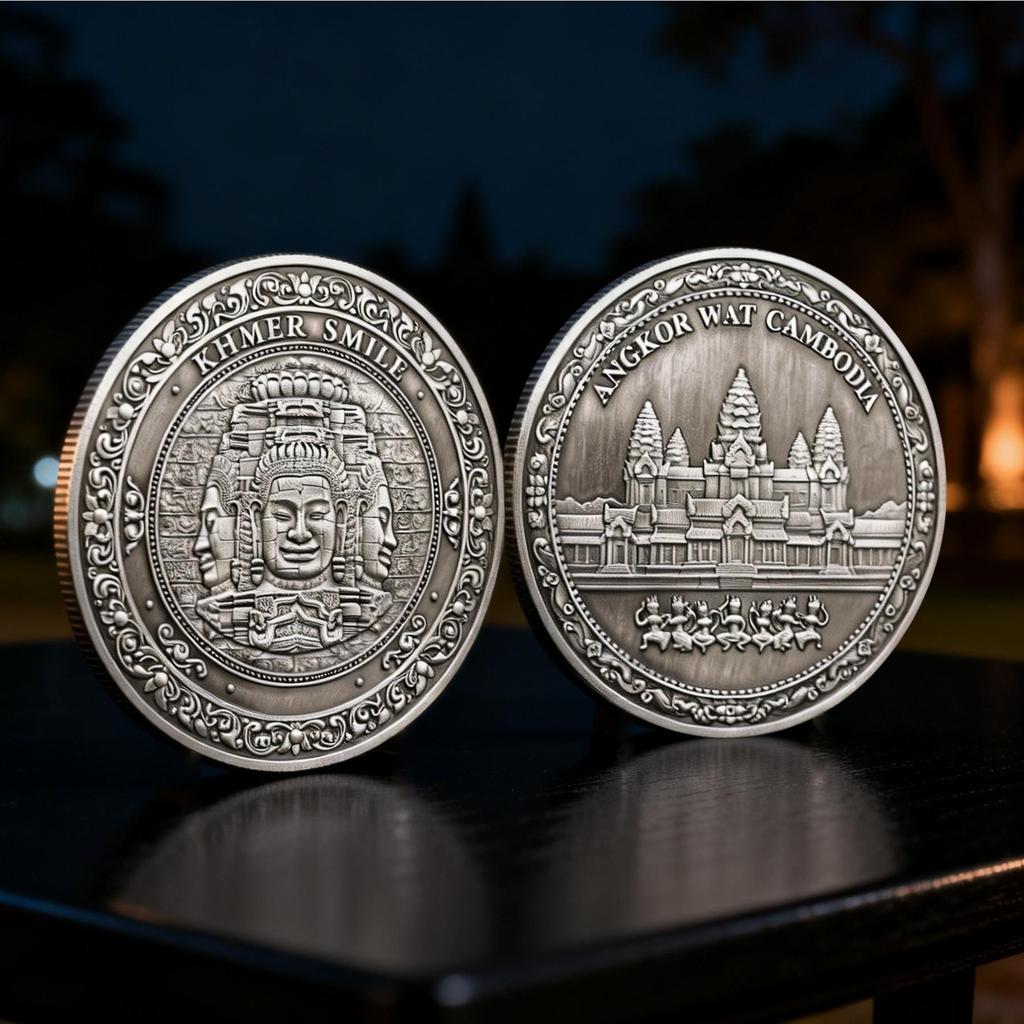 Kambodża Moneta pamiątkowa Angkor Wat, Uśmiech Khmerów, Turystyka kulturalna i kreatywna, Monety, Prezenty, 45mm